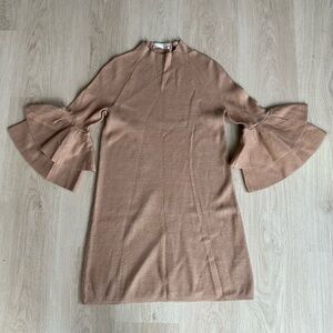 Anthropologie Tan Long Sleeve Dress with Ruffles